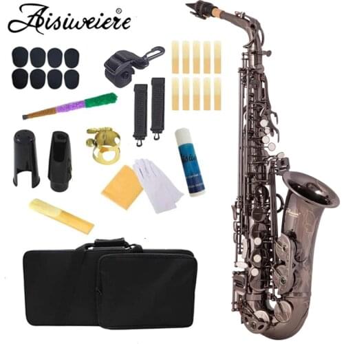 Eb Alto Saxophone Sax Brass Lacquered Black nickel 802 Key Type Woodwind Instrument with Padded Carry Case Gloves Cleaning Cloth