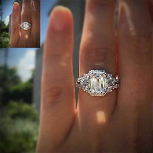 Elegant Wedding Engagement Pair Rings Set Silver Color Anniversary Accessories With Full Shiny Zircon Stones Jewelry