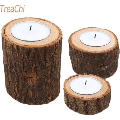 Wood Handicraft Decoration Creative Bark Wooden Stake Candle Holder Home Decoration Small Plant Pot Purely Manual Craft 3pcs/Set