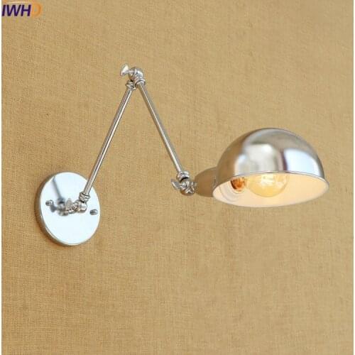 IWHD Loft Retro Industrial Wall Light Fixtures Silver Adjustable Swing Long Arm Wall Lamp LED Edison Sconce Wandlampen Vintage