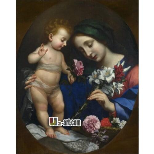 Canvas Prints ( The Virgin and Child with Flowers) by Carlo Dolci home decorate wall art giclee prints painting Religion-008