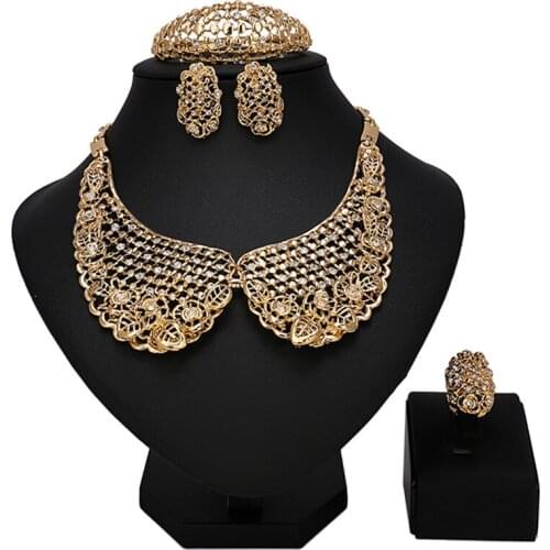 Longqu Fashion Wedding Woman Costume Bridal Jewelry Set Dubai Gold Charming Necklace earrings bracelet ring designer Jewelry set