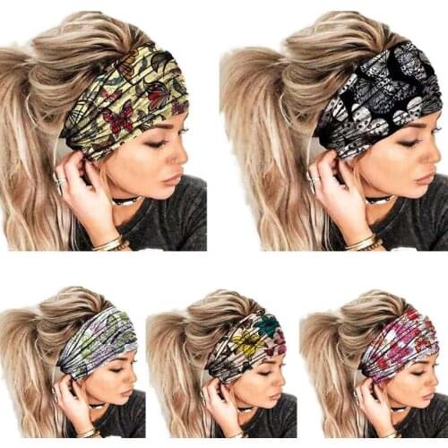 L93F Headbands for Women Yoga Running Wide Turban Head Wrap Elastic Pattern Hairband