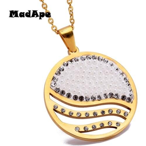 MadApe 2019 Fashion With Zircon Round Pendants Necklace For Women Trendy Stainless Steel Sweater Chain Jewelry Can Dropshipping