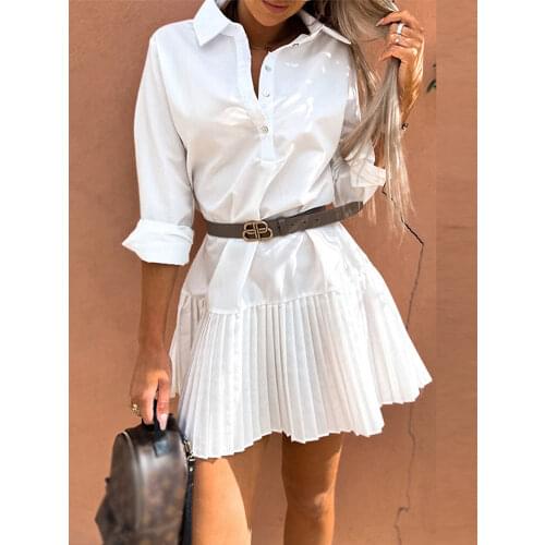 Autumn Lantern Long Sleeve Dress Women Sexy Ruffle Neck Button Loose Mini Dress White Elegant Ladies A-Line Party Dress Vestidos