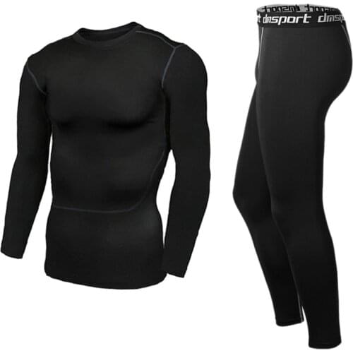 Mens Compression T Shirts Long Sleeve+Fitness Pant Men Skinny Leggings Workout Bodybuidling Tracksuits Male Gym Sportswear Sets