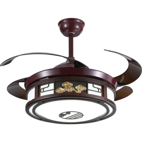 Chinese style invisible fan light solid wood living room retro fan chandelier restaurant antique ceiling fan light Chinese style