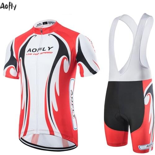 New2020 Aofly Red flame Short sleeve Cycling jersey 9D Pad pants suit men‘s summer MTB pro BICYCLING shirts Maillot Culotte wear