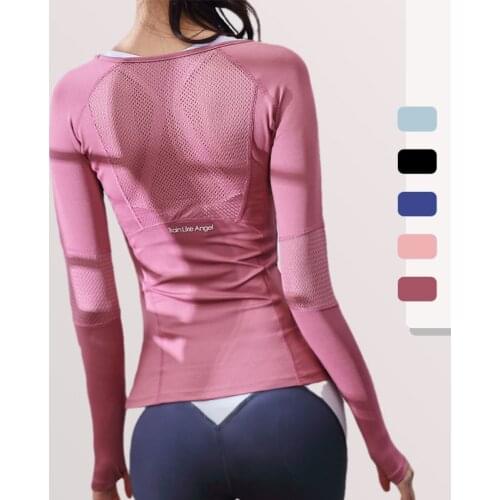 2021 New Blue Black Rose Sports Tops Gym Women Fitness T Shirt Woman Long Sleeve Yoga Top Mesh Womens Gym Tops Sport Wear Women