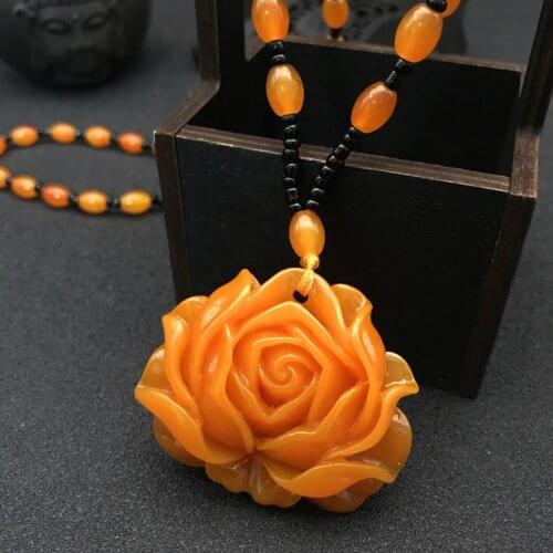 Yellow Rose Flower Pendant Necklace Couple Jewelry Beautiful Gift Unisex Classic Bead Necklace