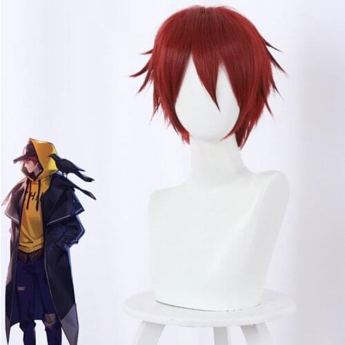 The Glory of The King 520 Skin Time Lover Liu Bei Dark Red Upset Cos Wig Anime Cosplay Game Fluffy Perform Short Hair Wig 33CM