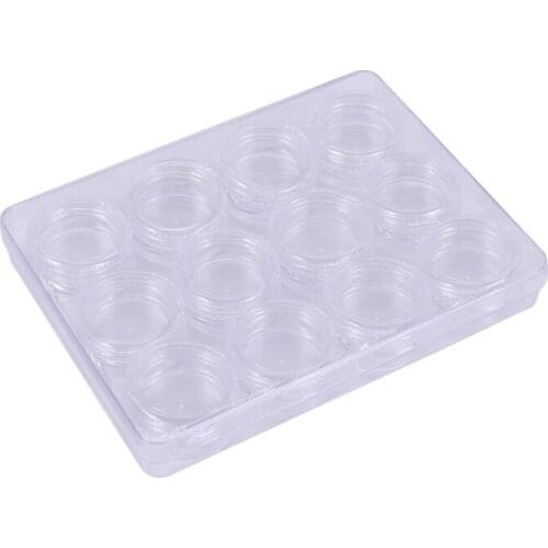 Plastic Box For Jewelry Beads Pills Storage & 12 Round Organizer Containers Jars,Transparent,Box Size: About 12X9x1.6Cm Small Ro
