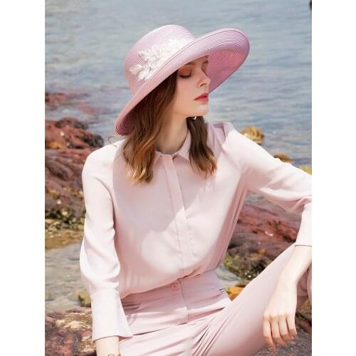 X006 Lady Summer Sun Hat Fashion Sun-Shading Straw Hat Flower Crystal Sequin Decorative Hat Adult Travel Wild Hat Beach Hat