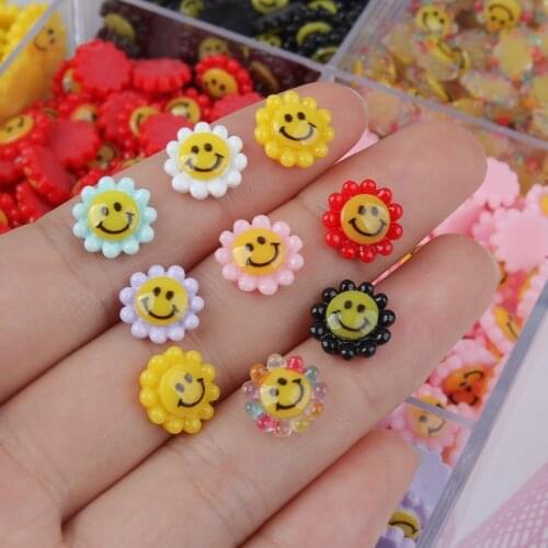Stylish Resin Cute Sun eflower smiley 11x11mm Nail Art Rhinestones 30pcs/100pcs DIY 3D Charms Manicure Art Decorations