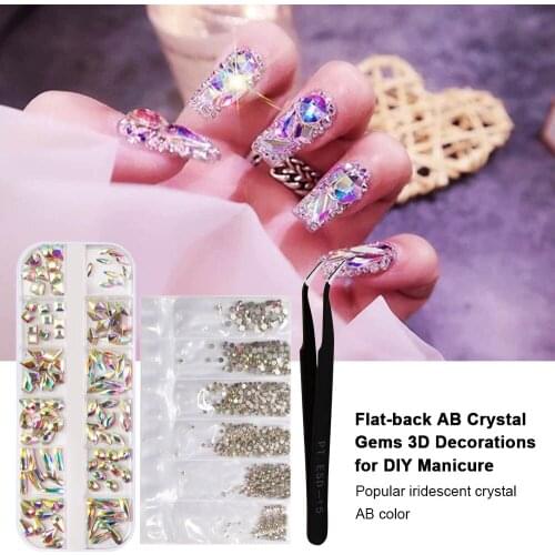 Nail Rhinestones Nail Decoration Crystal Gems Pencil Pen 3D Decorations for DIY Manicure Nail Art Decorations with Tweezers Set