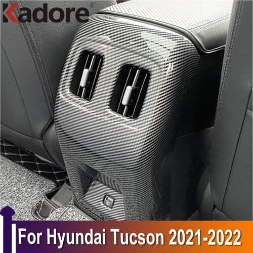For Hyundai Tucson 2021 2022 Carbon Fiber Rear Air Conditioner Vent Cover AC Outlet Frame Trim Car Outer Interior Accessories