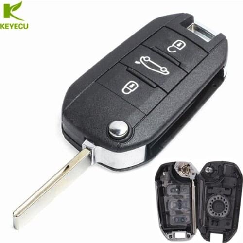 KEYECU Replacement 3 Button Remote Key Shell CASE Fob + Uncut Blade HU83 With Groove For Peugeot 308 508