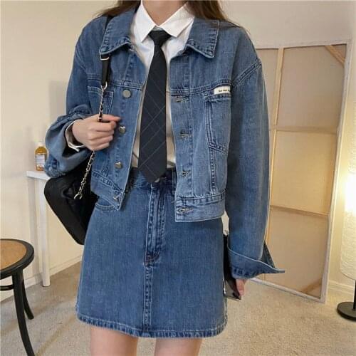Two-piece Plus Size Denim Skirt 2021 Autumn New Denim Jacket + Loose Korean Short Skirt Large Size Suit for Women