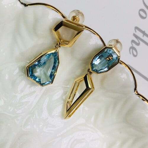 Z508 Fine Jewelry Pure 18K White Gold Natural Aquamarine Gemstone 4.55ct Diamonds Females Earrings for Women FIne Earrings