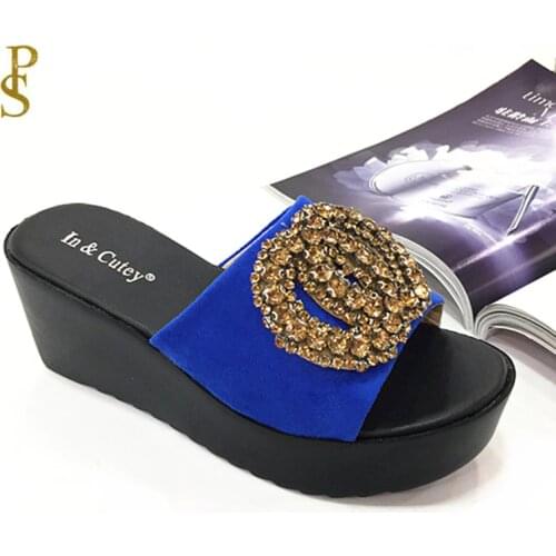 Flock shoes for women high heel Wedge heels slippers for ladies PU sole shoes