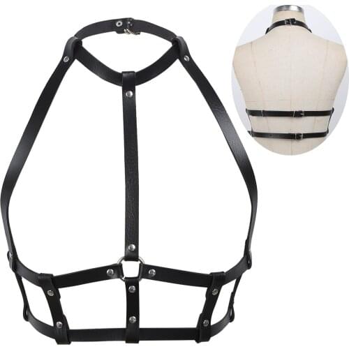 Women Fashion Punk Gothic PU Leather Harness Bra Belts Sexy Lingerie Halter Neck Body Bondage Caged Bralette Gothic Bra Costume