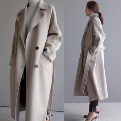 2021 Fashion Winter Wool Coats New Women New Large Size Solid Color Lapel Loose Long Double-Breasted Coat Female Jas