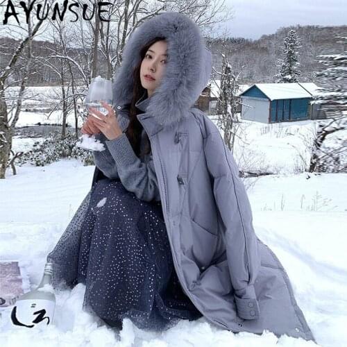 AYUNSUE Winter Coat Female White Duck Down Jackets Womens Korean Style Fox Fur Collar Parkas Woman Long Coats Abrigo Mujer