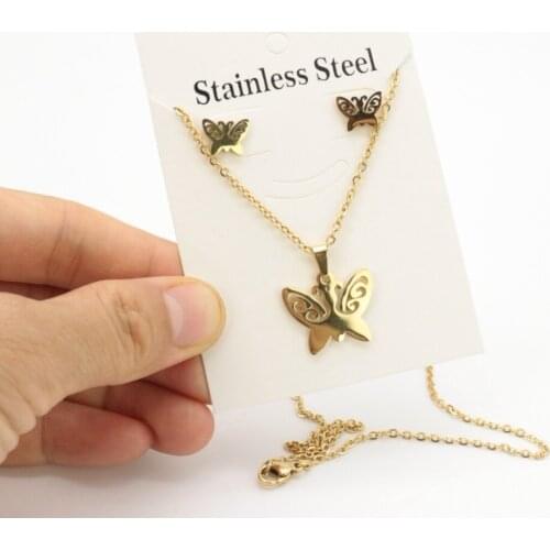 Orchyo Silver Color Butterfly Pattern Stainless Steel Jewelry Sets ,Animal Pendant Necklace With Earrings Women/girls Best Gifts
