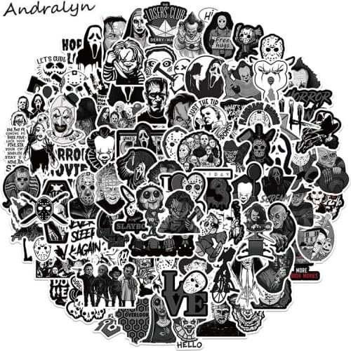 10/50Pcs Black And White Classic Movie Horror Series Sticker For Diy Suitcase Skateboard Guitar Laptop Pvc Decorative Waterproof