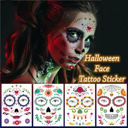 2PCS Face Tattoo For Halloween Day Of The Dead Masquerade One-time Waterproof Sweat-proof Face Tattoo Sticker Party Supply
