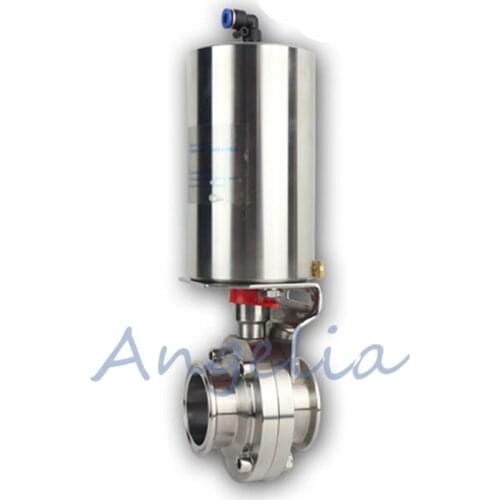 3" Pneumatic Sanitary Butterfly Valve Stainless Steel 316 Tri Clamp Actuator Single Acting