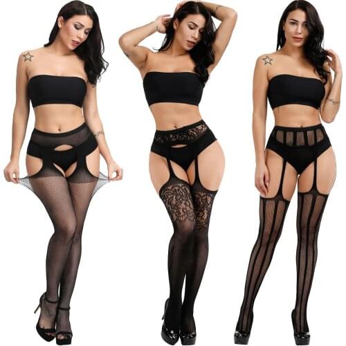 3 Pcs Hot Sale Stockings With Garter Belt For Women Fishnet Pantyhose Plus Size Thigh High Socks Sexy Lingerie
