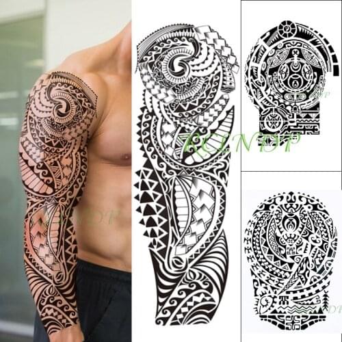 Waterproof Temporary Tattoo Sticker Tribal Totem Geometric Large Size Fake Tatto Big Flash Tatoo Sleeve for Men Women 3 Pcs