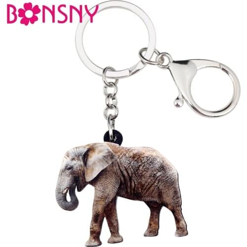 Bonsny Acrylic Happy African Elephant Key Chain Keychain Rings Jungle Animal Jewelry For Women Girls Teens Ladies Handbag Charms