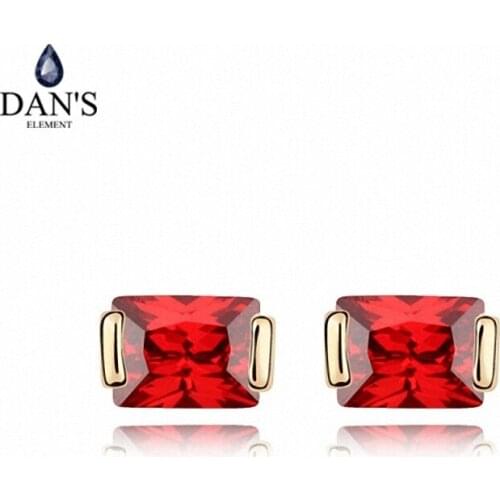 DANS ELEMENT 3 Colors Real Big Brand AAA Zirconia Micro Inlays Square Stud Earrings for Women 94229red