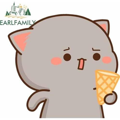 EARLFAMILY 13cm x 12.2cm for Cute Cat Ice Cream VAN Bumper Window Car Stickers Waterproof Personality Deal Anime Vinyl Car Wrap
