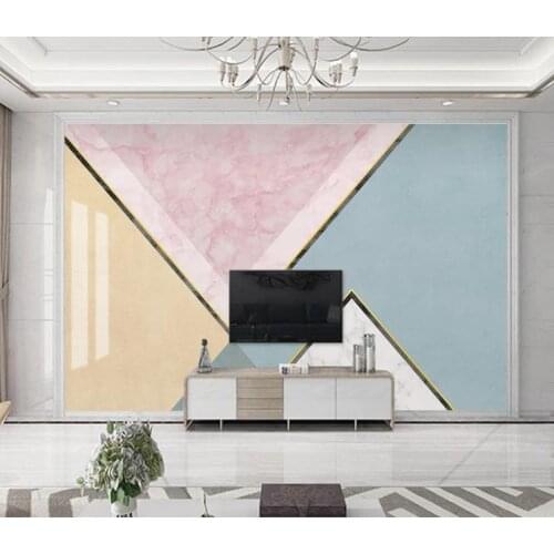 Custom Any Size minimalist abstract small fresh pink geometric marble 3D Photo Wallpaper Living Room Background Decoration Mural