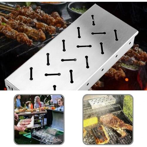 Smooth Humanized Design Great Gas Charcoal Barbecue Smoker Box Silver Color BBQ Wood Holder Thickening for Outdoor
