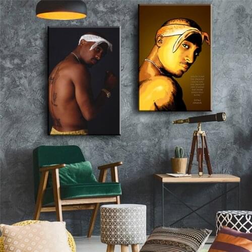 Hip Hop Rap Singer Figure Art Canvas Painting Tupac Shakur 2PAC Wall Art Poster Prints Wall Pictures for Living Room Cuadros