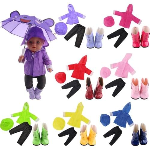 Raincoat Suit 3 Pcs/Set=Jacket+Hat+Pants Fit 18 Inch American&43 CM Baby Doll Clothes,Girls Toys,Our Generation,Christmas Gifts