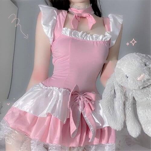 Sweet Lolita Maid Costume Women Pink Servant Cosplay Sexy Lingerie Underwear Princess Dress Uniform Role Play Cute Live Show