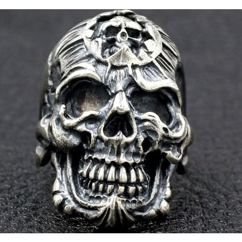 925 STERLING SILVER artisan Handmade MENS PUNK Biker Rock Skull Ring Rings Collection Fashion Jewelry A2956