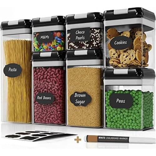7pcs Airtight Food Storage Container Set Labels&Marker Kitchen&Pantry Organization Containers BPA-Free Cereal with Improved Lids