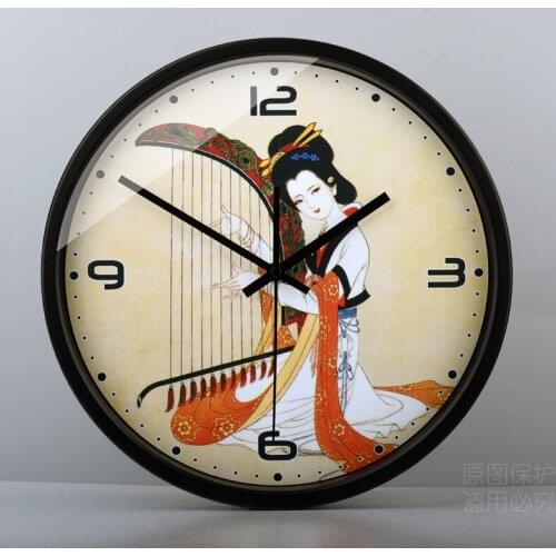 Retro Painting Wall Clock Metal Chinese Style Round Classic Unique Wall Clock Silent with Numbers Duvar Saati Home Decor AD50WC