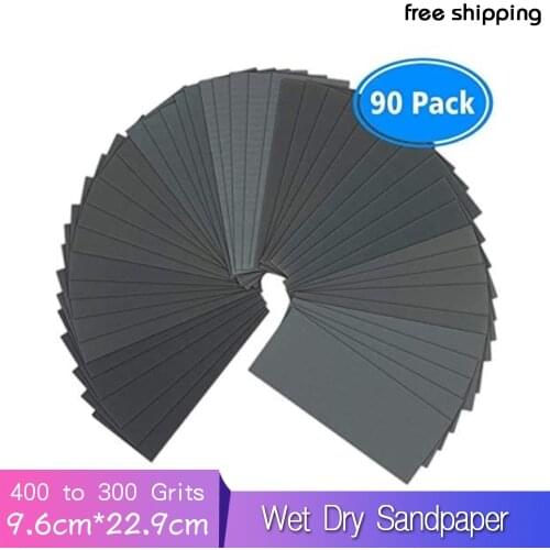 90 Pcs Sandpaper,400 to 3000 Grit Wet Dry Sandpaper Assortment 9x3.6 Inch for Automotive Sanding Wood Furniture Finishing