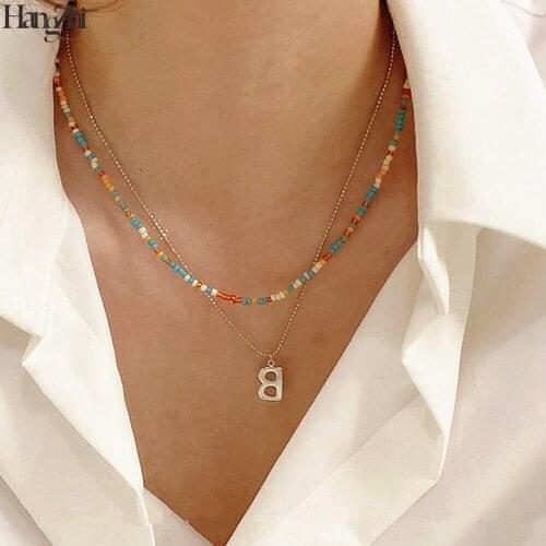 HangZhi 2021 New Colorful Cute Crystal Flower Pendant Resin Clavicle Chain Silver Color Letter Necklace for Women Party Jewelry