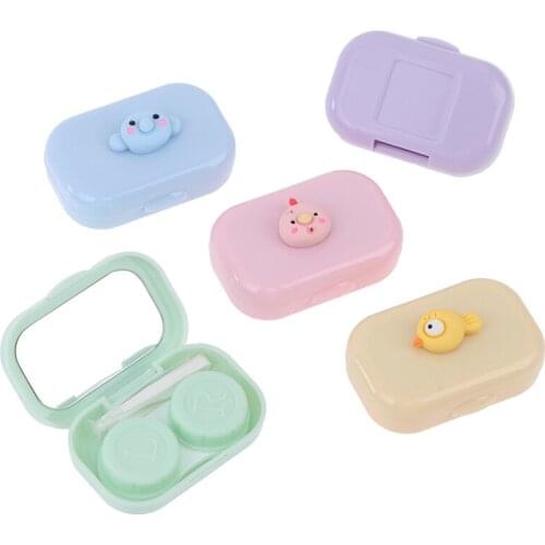 NEW Mini Square Contact Lens Case with Mirror Women Contact Lenses Box Cute Cartoon Eyes Lenses Case Container Travel Kit