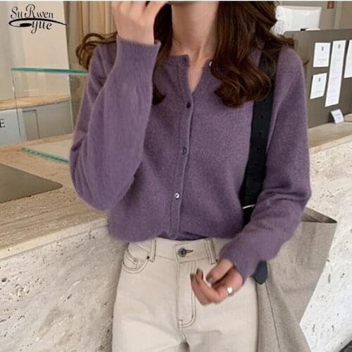 Long Sleeve Single-breasted Loose Sweater Autumn 2021 New O-neck Short Knitted Cardigan Thickened Womens Cardigan Women 10949