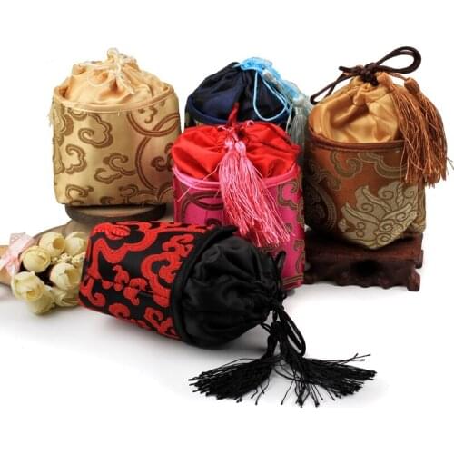 10pcs Tassel Floral Empty Tea Bags Sachet Christmas Square Bottom Gift Packaging Drawstring Chinese Silk Brocade Jewelry Pouches