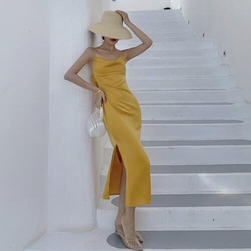 Sexy Womens Sleeveless V-neck Sling Long Dresses Seaside Vacation Beach Dress